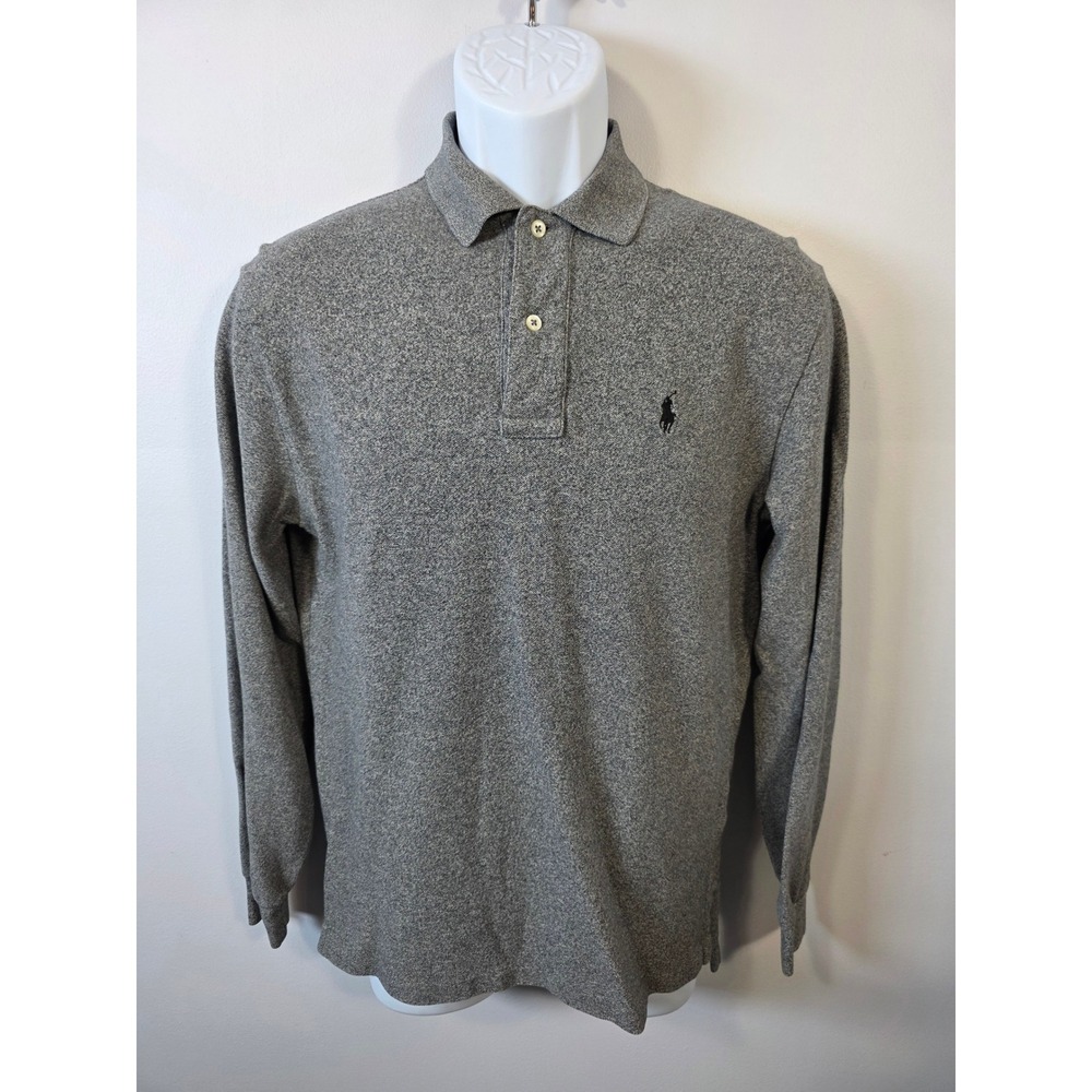 Polo Ralph Lauren Mens Grey Marl Long Sleeve Cotton Polo Shirt Size S